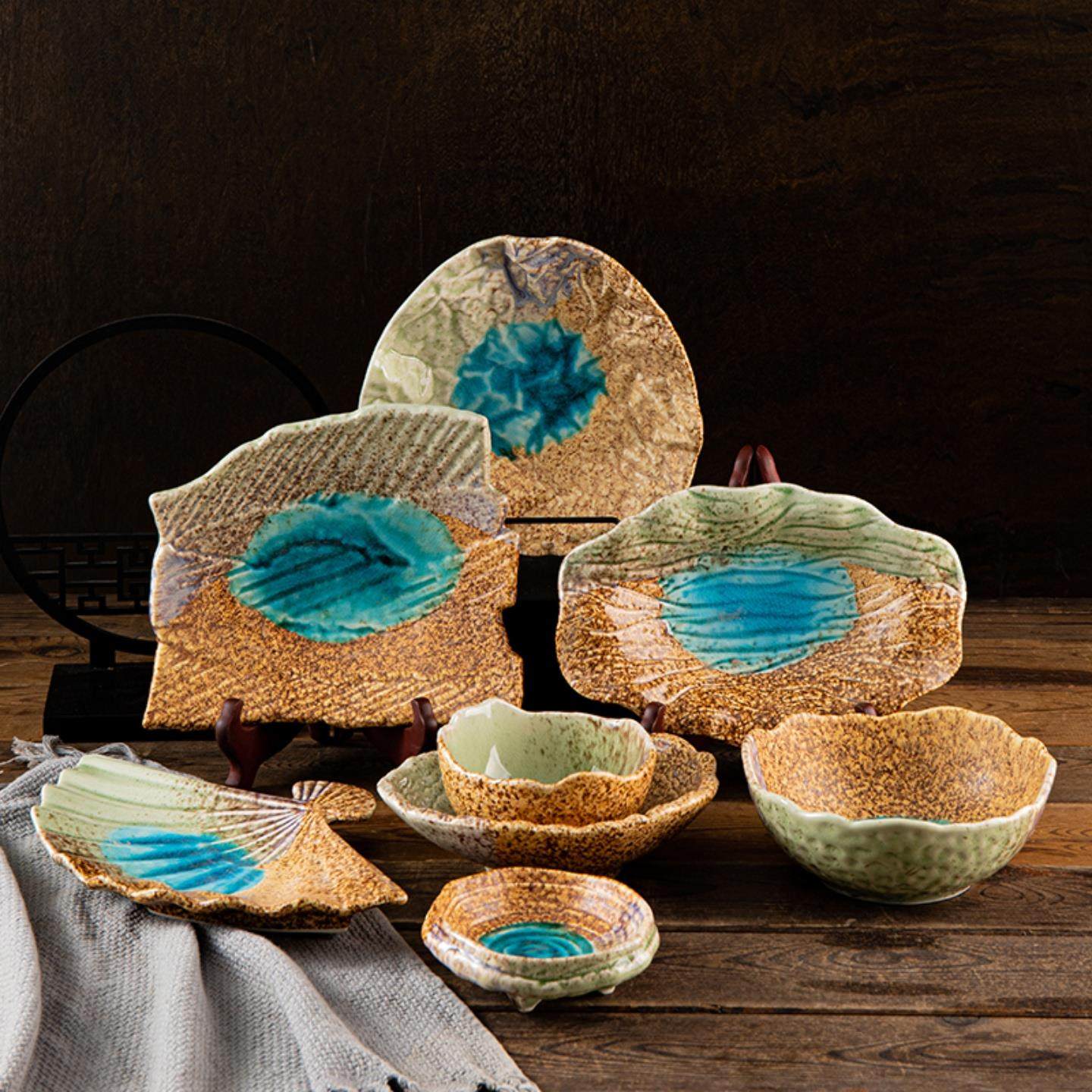 釉下彩覆古个性饭厅家用创意陶瓷冰裂釉刺身盘凉菜盘小吃碟面 面