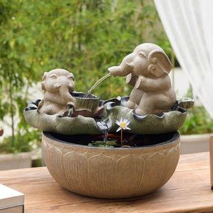 家用客厅流水摆件小型办公室大象喷泉水系景观中式桌面室内循环水