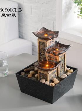 创意流水摆件中式瓦片小夜灯桌面办公室流水循环喷泉开业乔迁礼品