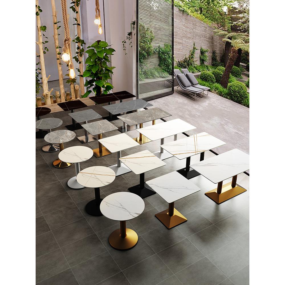 岩板餐桌商用食堂方桌子长方形奶茶店餐厅桌椅酒店接待洽谈小圆桌