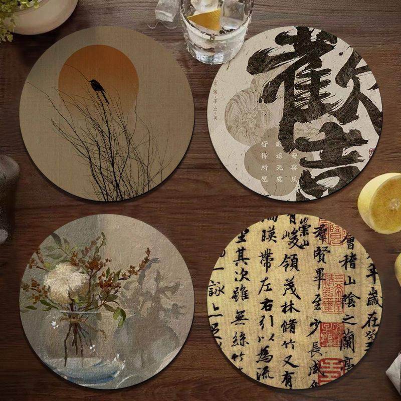 茶盘专用垫新中式书法茶垫杯垫圆形吸水茶几隔热垫高级感餐垫台面,居家布艺,餐垫,淘宝优惠券,粉丝福利购,淘宝优惠卷