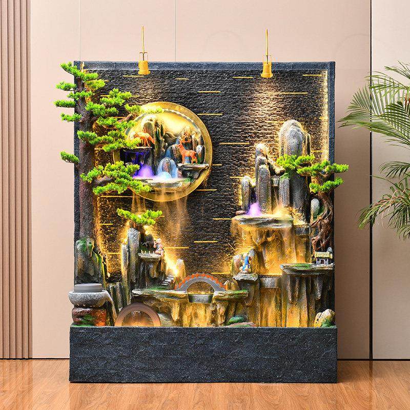 大型假山流水喷泉入口水幕幕墙屏风客厅循环水财富景观装饰落地式