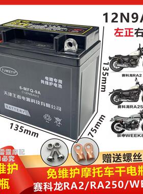 适用赛科龙RA2 RA250 SR250 WEEK8摩托车电瓶免维护蓄电池12V9A