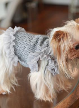 2025秋冬新款灰色网格背心裙猫咪狗狗比熊约克夏宠物衣服