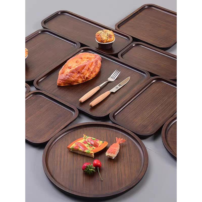 黑胡桃色竹木面包托盘日式多种形状茶盘点心盘家用披萨牛排餐托盘