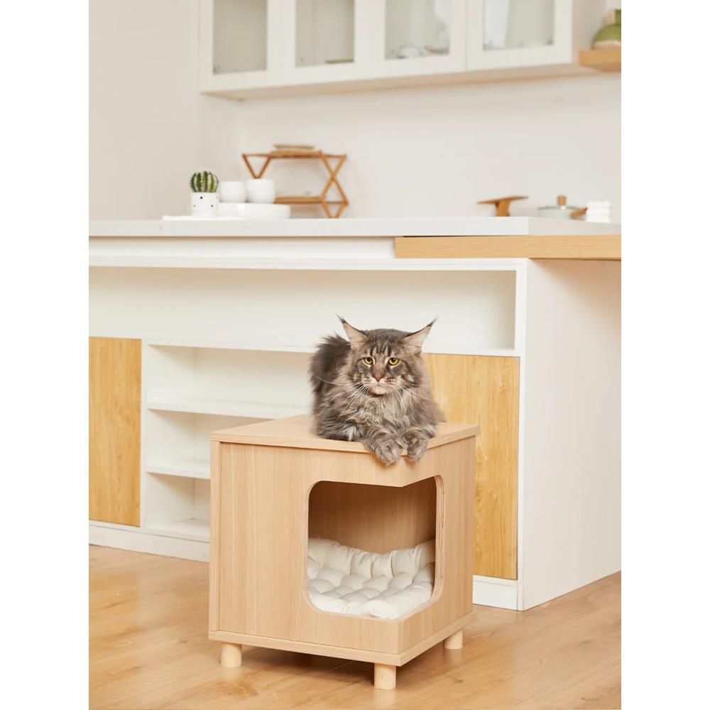 原木风格床头柜猫窝木小猫屋学习凳两用猫窝木卧室猫窝流行