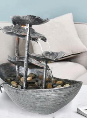 开业好运招财办公桌面风水轮循环水流水喷泉荷叶元宝客厅玄关摆件