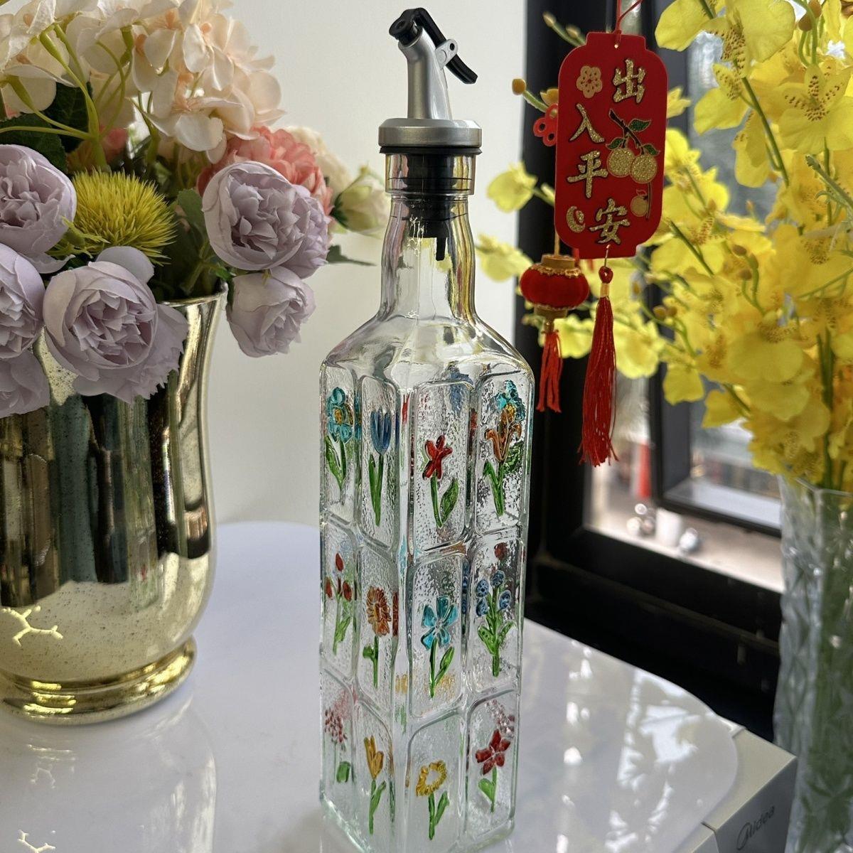 家用厨房醋瓶油壶油瓶调料瓶酱油替换瓶方形花纹食品级复古浮雕瓶