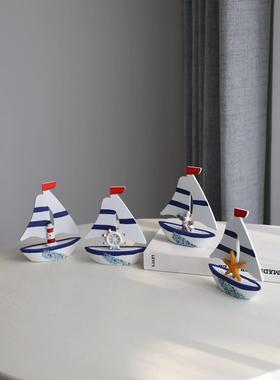地中海一帆风顺船模型桌面摆件 木质小帆船工艺品家居装饰品摆设