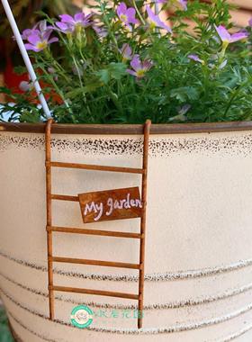 锈色做旧铁艺装饰花盆挂件楼梯造型可写字花插摆件创意独家