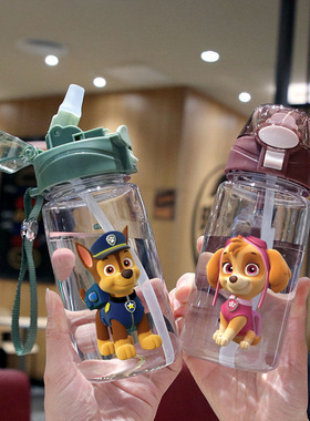 汪汪队儿童水杯幼儿园吸管口杯水壶夏季杯子夏天带绳子儿童喝水杯