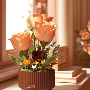 绽放花园吻里积木花园遥控积木自动开花积木花拼装浪漫礼物礼盒