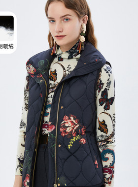 沐兰商场同款简约印花保暖棉服女冬装棉衣马甲