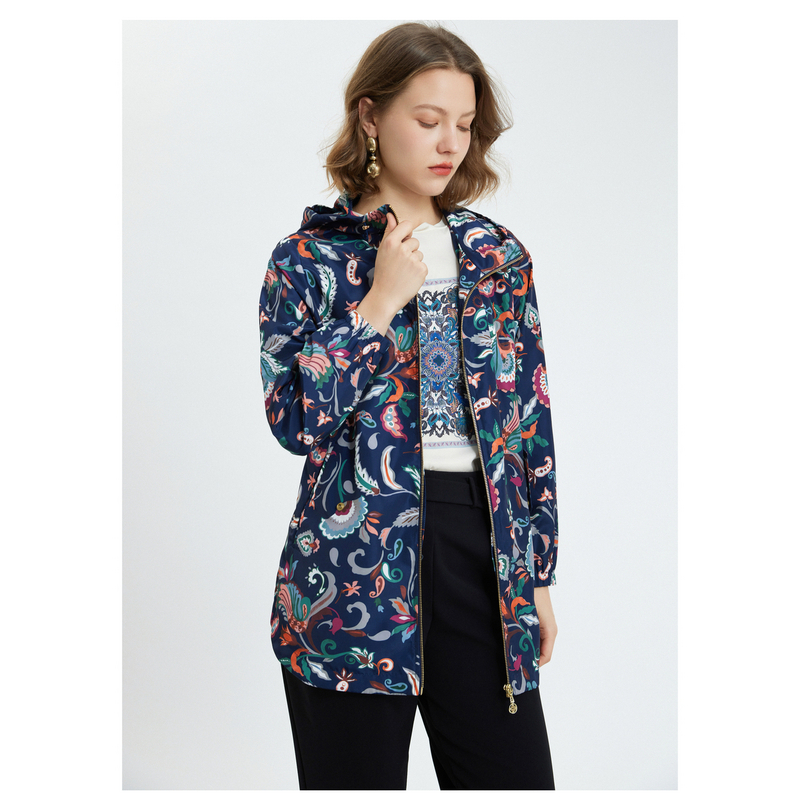 MORELINE沐兰商场同款2025年秋季新款法式印花连帽风衣女中长款