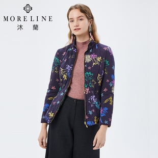 MORELINE商场同款冬季女士优雅时尚艺术印花修身显瘦针织棉服