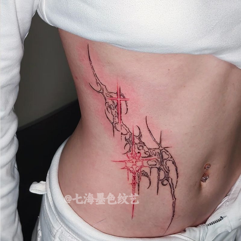 辣妹纯欲腰部意识流荆棘彩色纹身贴女防水持久大腿部可水洗一次性