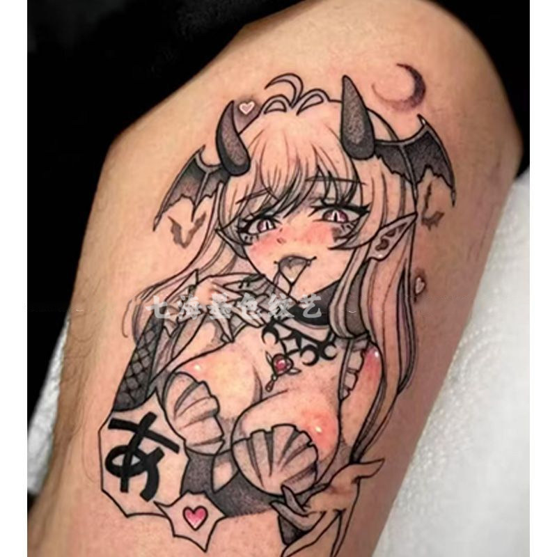 性感少女彩色纹身贴潮酷男女手臂防水持久暗黑甜心艺妓帅气小臂