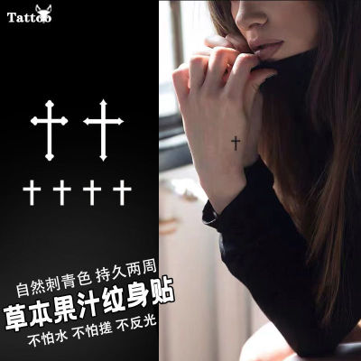 欧美手指款小图十字架草本纹身贴