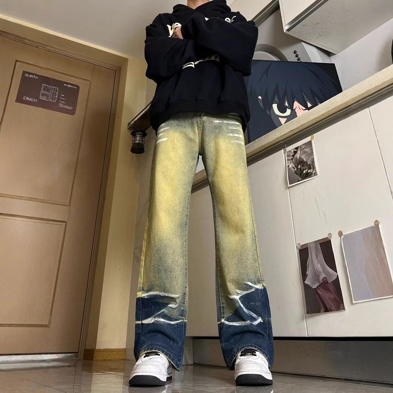 2024美式复古体刺绣牛仔裤男设计