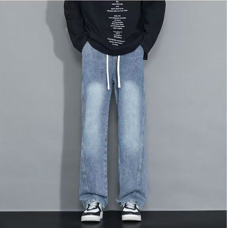 牛仔裤男黑色美式男款裤子显瘦阔腿裤男裤男生春秋休闲直筒裤长裤