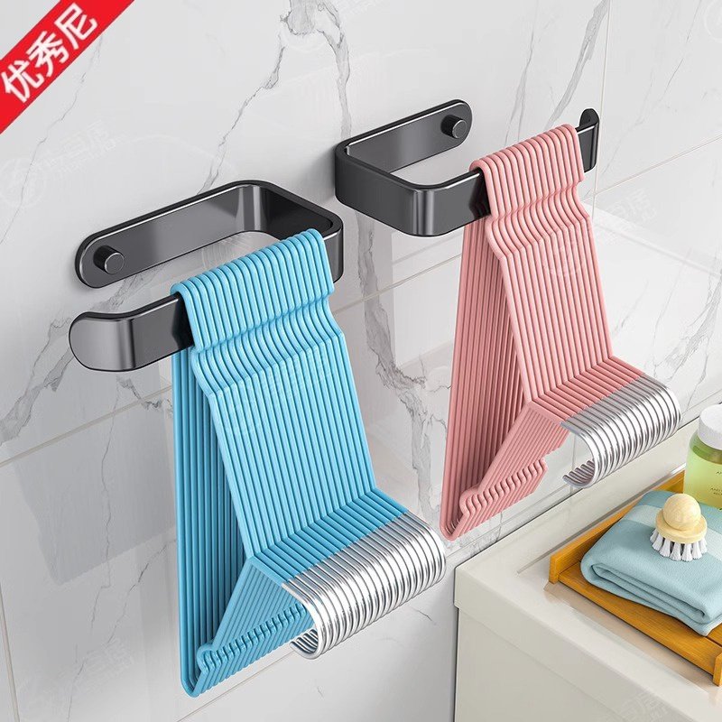 衣架收纳神器浴室阳台墙上晾衣架免打孔挂钩壁挂式整理置物架家用