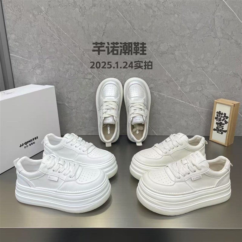 松糕厚底娃娃头h皮面小白鞋面包鞋2025春季新款休闲百搭增高单鞋
