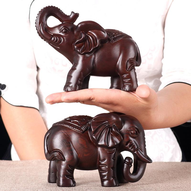 大象摆件一对木质招财客厅木雕电视柜装饰红木木头实木雕刻工艺品