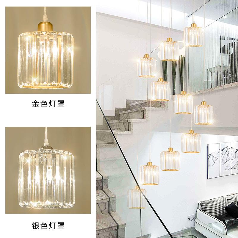 复式楼梯吊灯中空楼别墅现代客厅跃层楼中楼旋转楼梯简约水晶吊灯