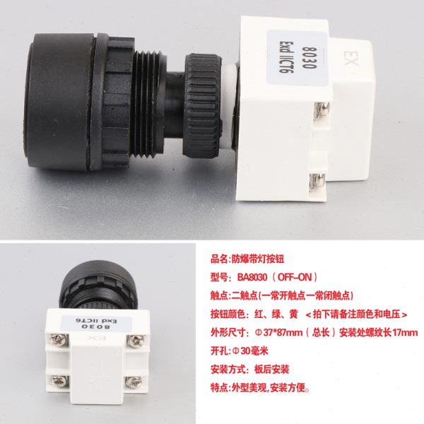 BA8030防爆防腐带灯按钮 防爆自复位带灯按钮 防爆按钮开关30mm