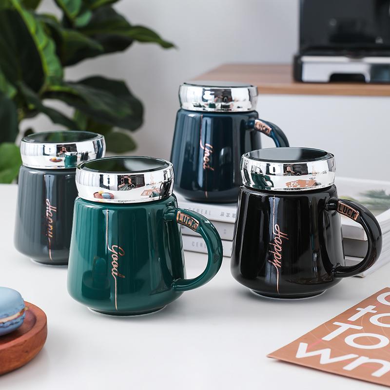 新款创意镜面杯 镜面盖办公手柄陶瓷水杯 广告活动礼品马克杯带盖