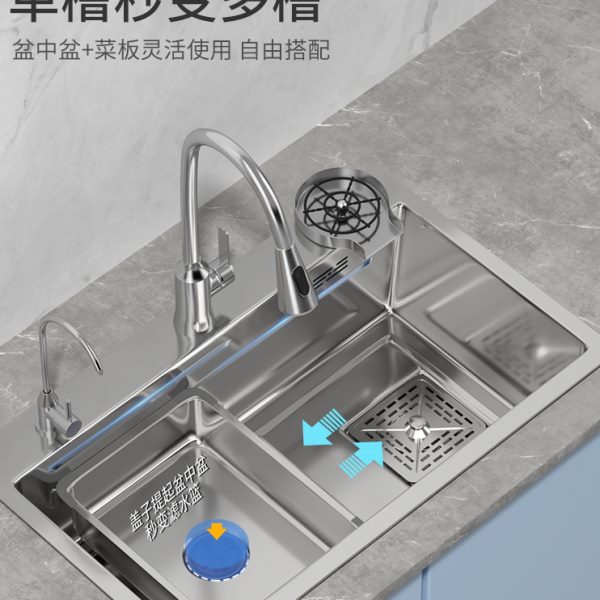 304加厚不锈钢手工拉丝水槽大单槽厨房洗菜盆洗碗池台下盆家用