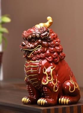 中式大号貔貅红色陶瓷摆件招财办公室客厅酒柜电视柜高档装饰摆设