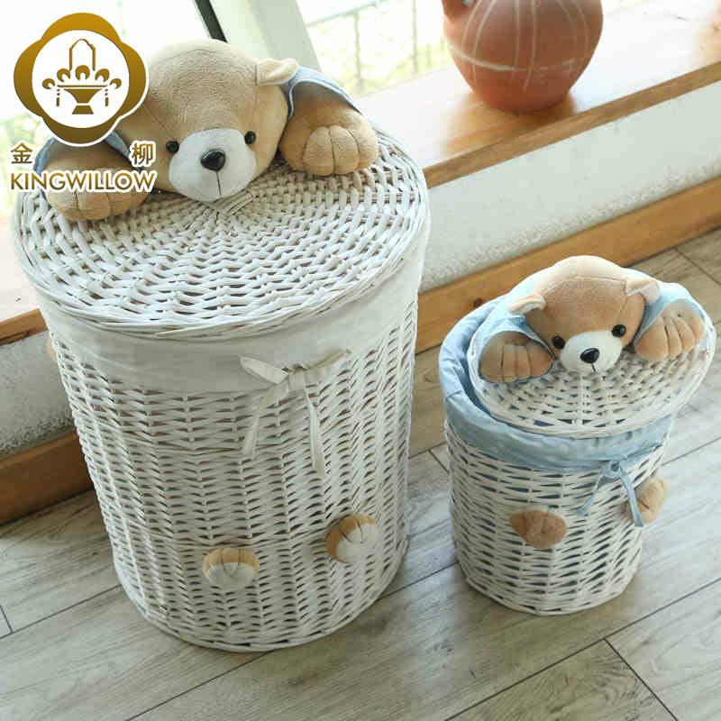 带盖大号藤编玩具收纳框脏衣篓衣服洗衣篮储物盒卡通脏衣桶收纳筐