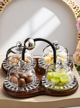 透明高级水果盘日式复古餐具干果碟下午茶歇玻璃带盖点心盘小鸟盅