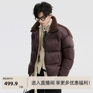 26深冬仿羊羔毛领短款羽绒服男士时尚保暖立领面包服外套