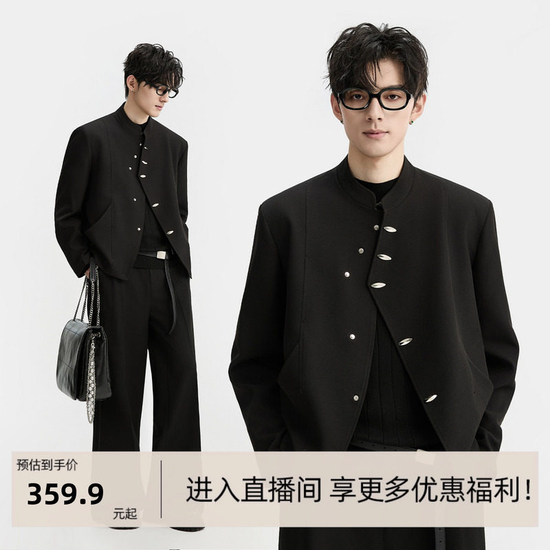 {新中式国风小立领}男装设计感夹克男订婚中山装结婚衣服秋秋外套