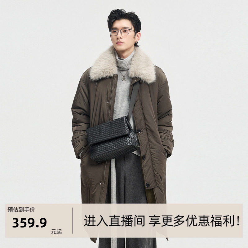 26深冬中长款大毛领棉服廓形时尚感男士加厚保暖棉衣外套 - 实物图