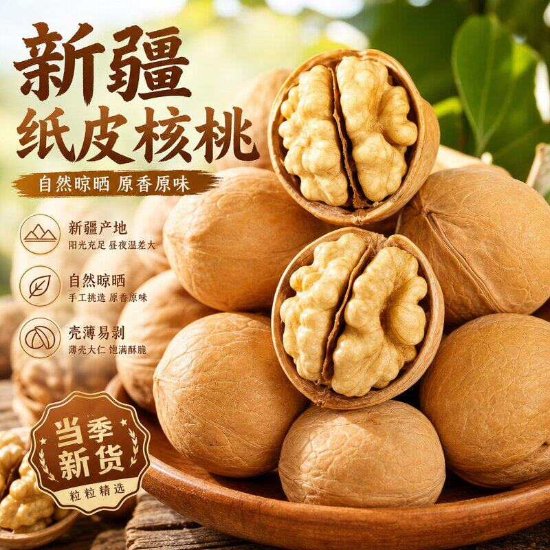 新疆185纸皮核桃500g*2袋/3袋皮薄原味生核桃香酥手捏即开零食
