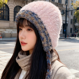 毛绒帽女冬季保暖针织毛线帽加绒加厚套头帽大头围毛线帽子秋冬季