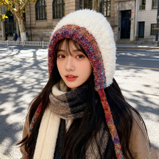 2025新款女款冬季保暖毛绒帽帽子流苏套头帽防风毛绒帽子包头帽