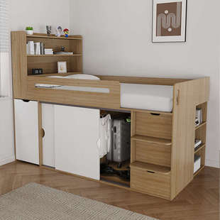 小户型儿童半高床衣柜一体1.5米男孩女孩带护栏床书桌收纳柜1.2m