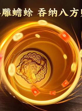 纯黄铜百福招财缸聚宝盆摆件客厅玄关办公室招财聚财铜米缸存钱罐