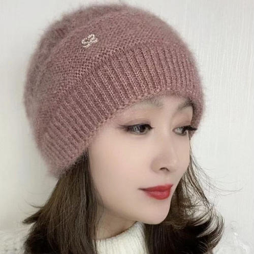 松鼠绒双层针织时尚百搭冬季堆堆帽女士编织韩版保暖帽秋冬帽子女