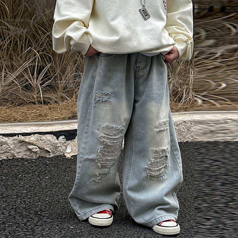 男童破洞贴布牛仔裤2025春季新款儿童韩版潮款长裤中小童春装裤子