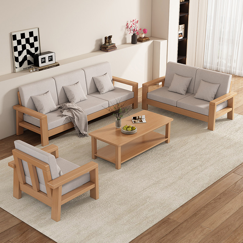 新中式家用全实木沙发小户型客厅经济型坐垫靠枕一体单人直排沙发