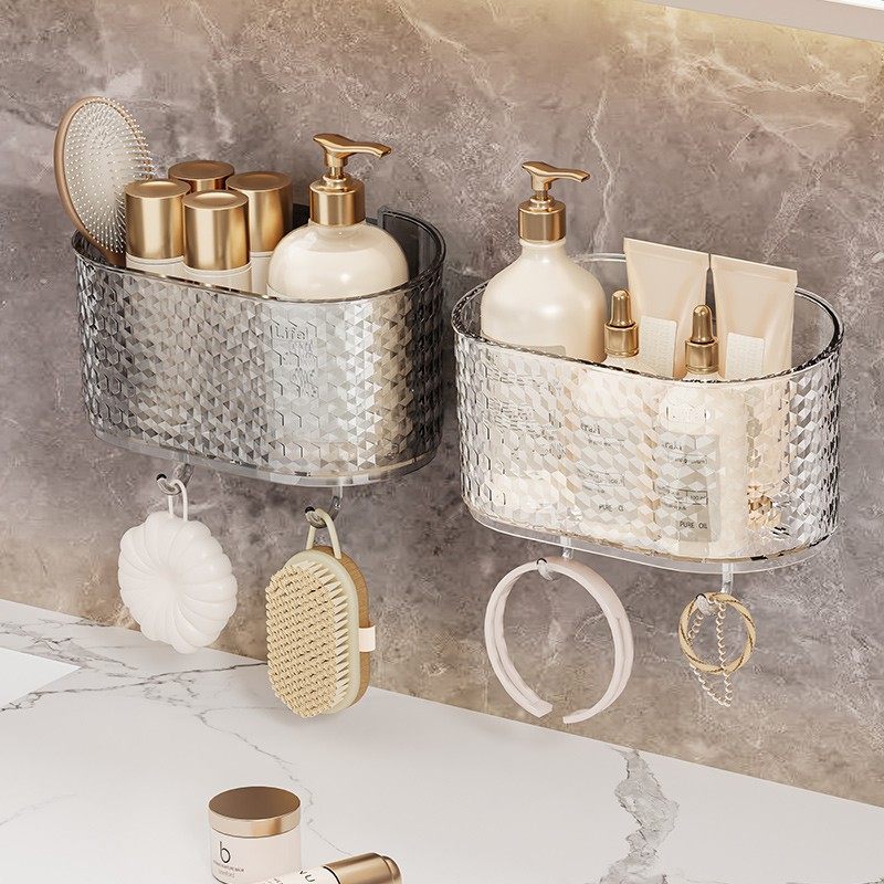 多功能化妆品墙上壁挂式透明收纳盒浴室卫生间置物篮免打孔收纳筐,收纳整理,壁式收纳盒,淘宝优惠券,粉丝福利购,淘宝优惠卷