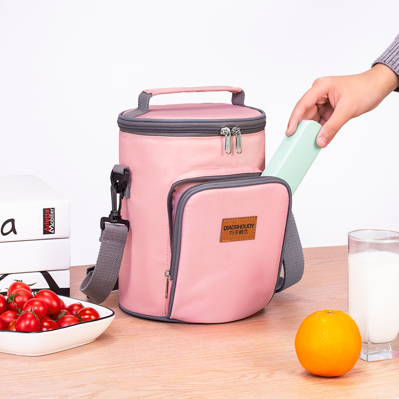 饭盒手提袋子圆形保温袋铝箔加厚保温桶手提袋上班族带饭袋便当包