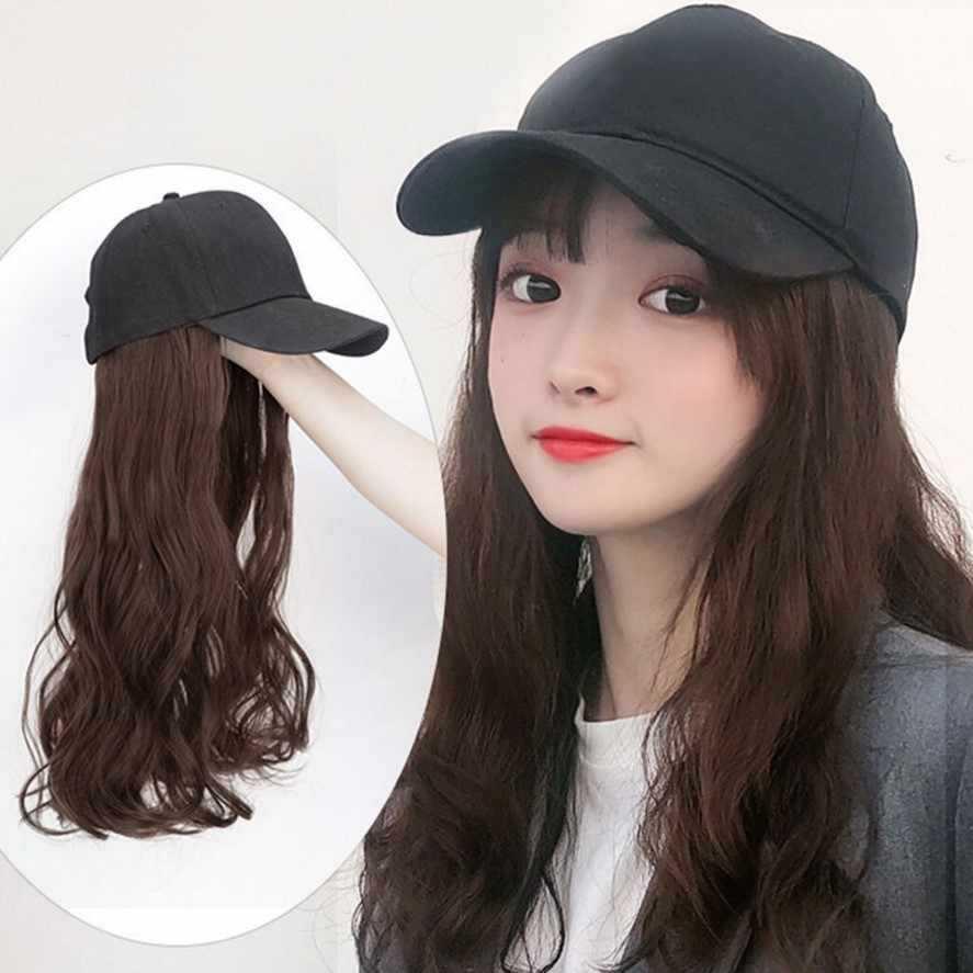 新款直销帽子假发女长卷发一体时尚慵懒大波浪棒球帽自然仿真发假