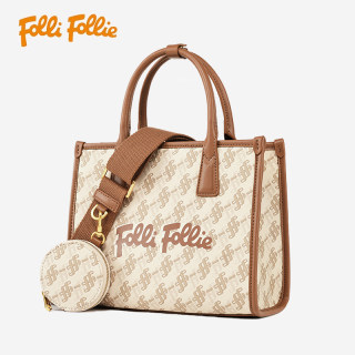 Folli Follie时尚百搭印花单肩女士经典托特方手提斜跨包春季新款