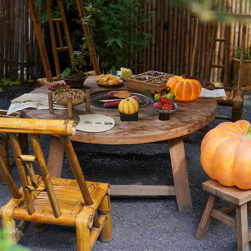 围炉煮茶桌子烤火炉套装一体全套户外庭院花园实木火锅烧烤桌椅